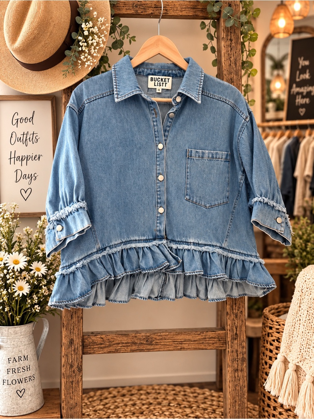 BUCKETLIST Light Blue Denim Ruffle Hem Jacket